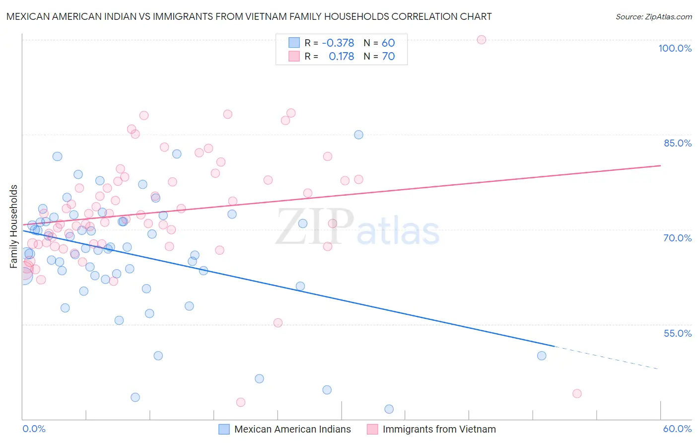 Mexican American Indian vs Immigrants from Vietnam Family Households