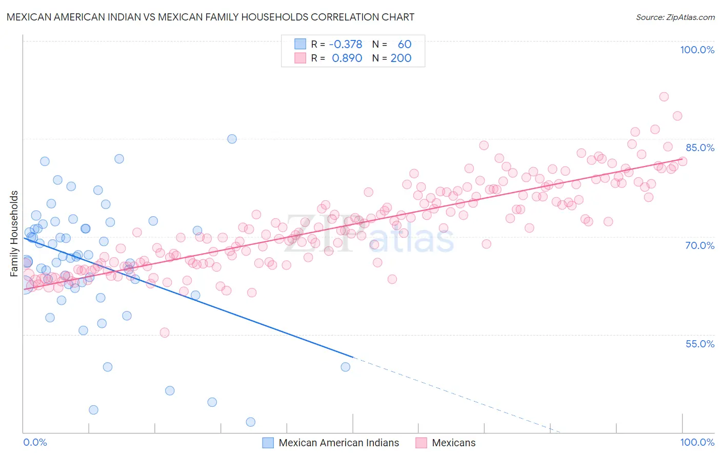 Mexican American Indian vs Mexican Family Households