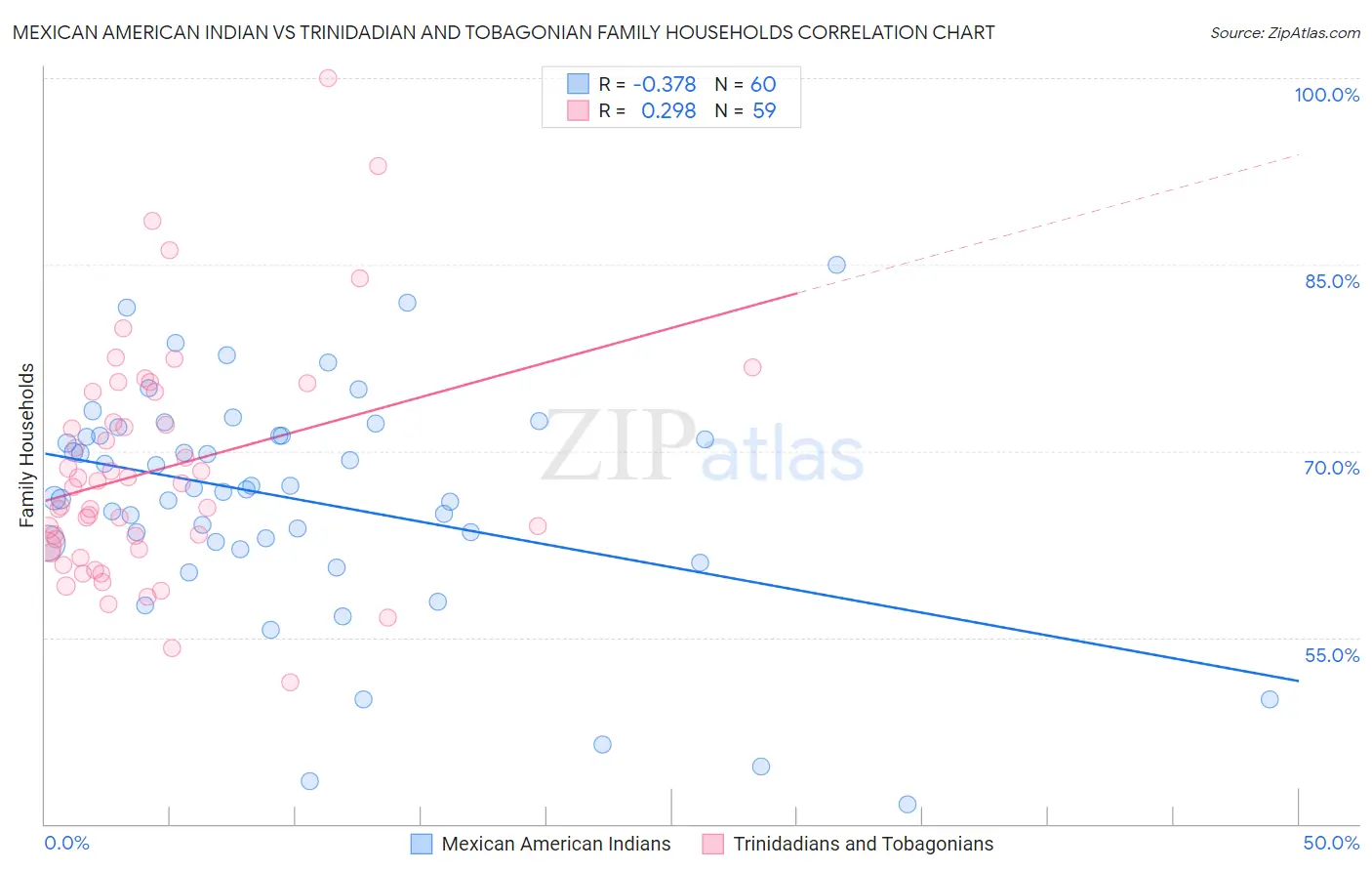 Mexican American Indian vs Trinidadian and Tobagonian Family Households