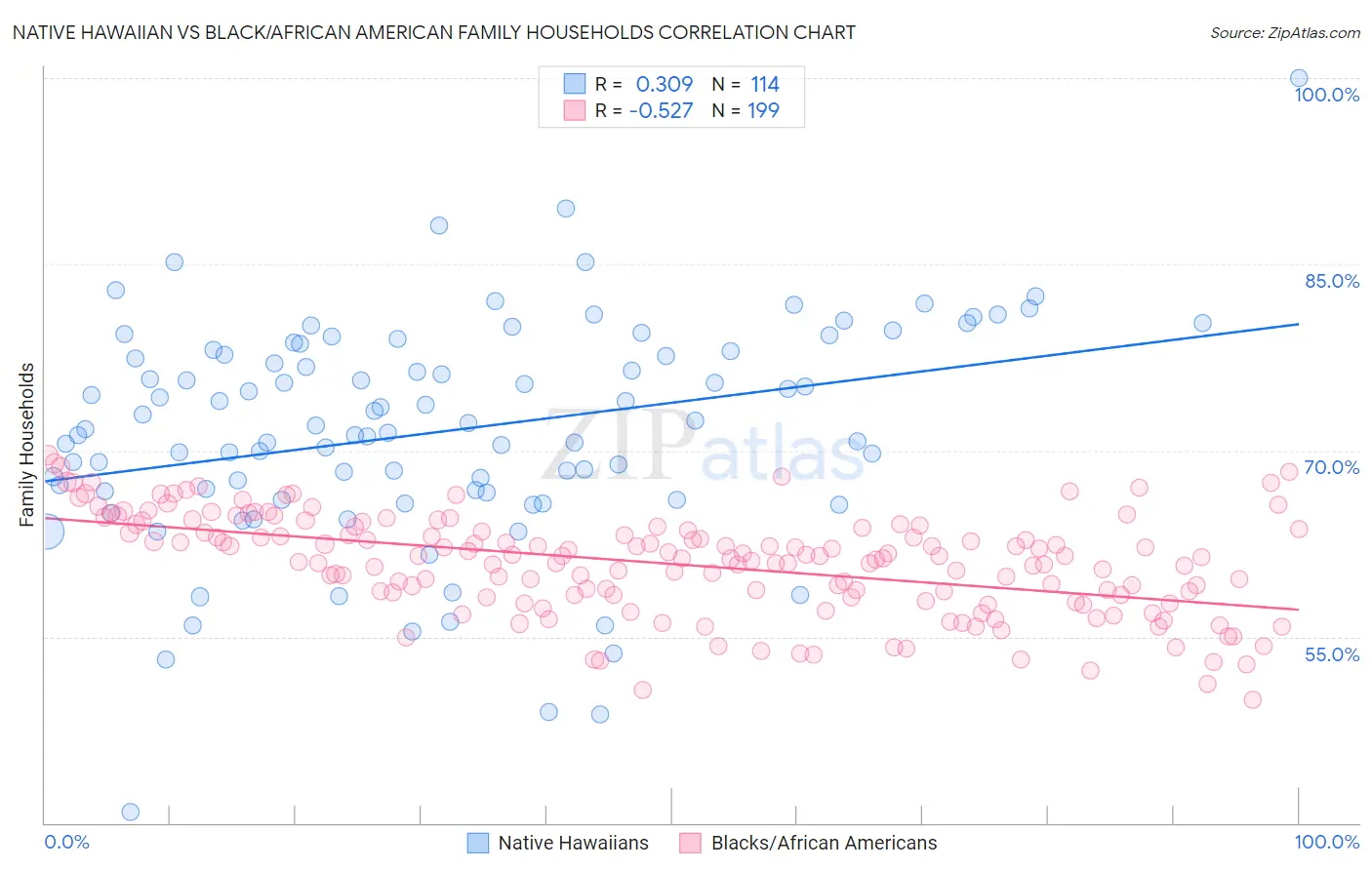 Native Hawaiian vs Black/African American Family Households