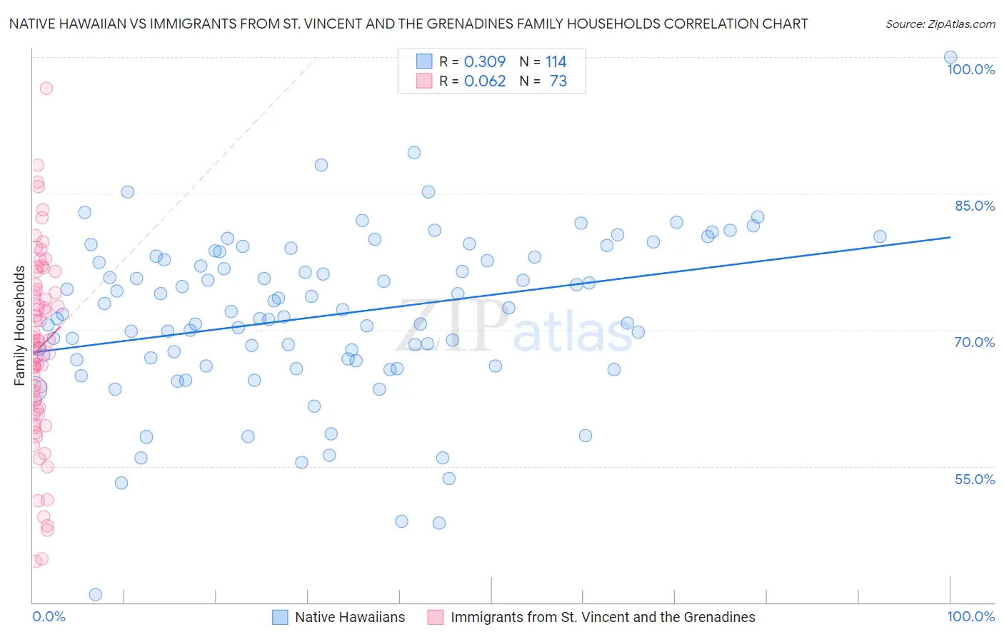 Native Hawaiian vs Immigrants from St. Vincent and the Grenadines Family Households