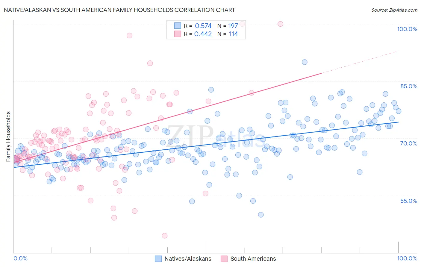 Native/Alaskan vs South American Family Households