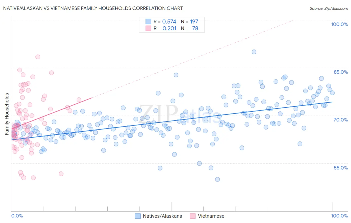 Native/Alaskan vs Vietnamese Family Households