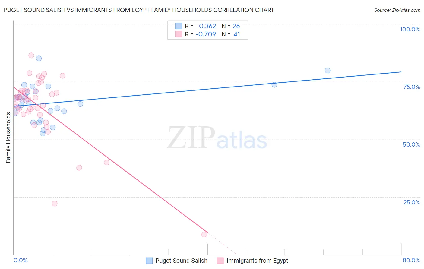 Puget Sound Salish vs Immigrants from Egypt Family Households