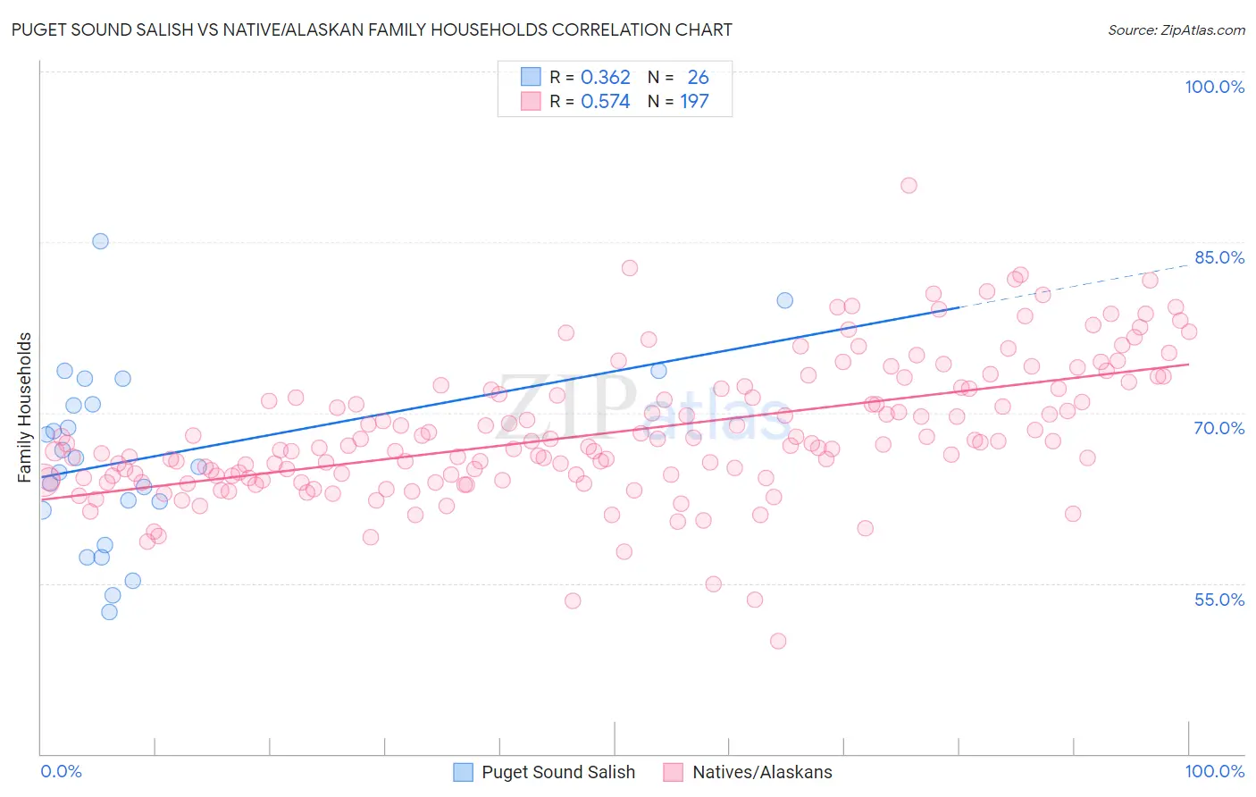 Puget Sound Salish vs Native/Alaskan Family Households