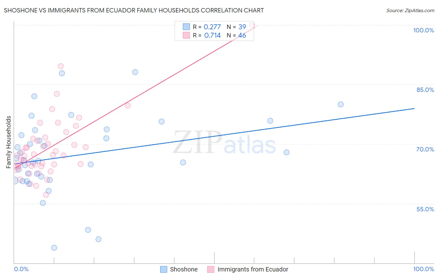 Shoshone vs Immigrants from Ecuador Family Households