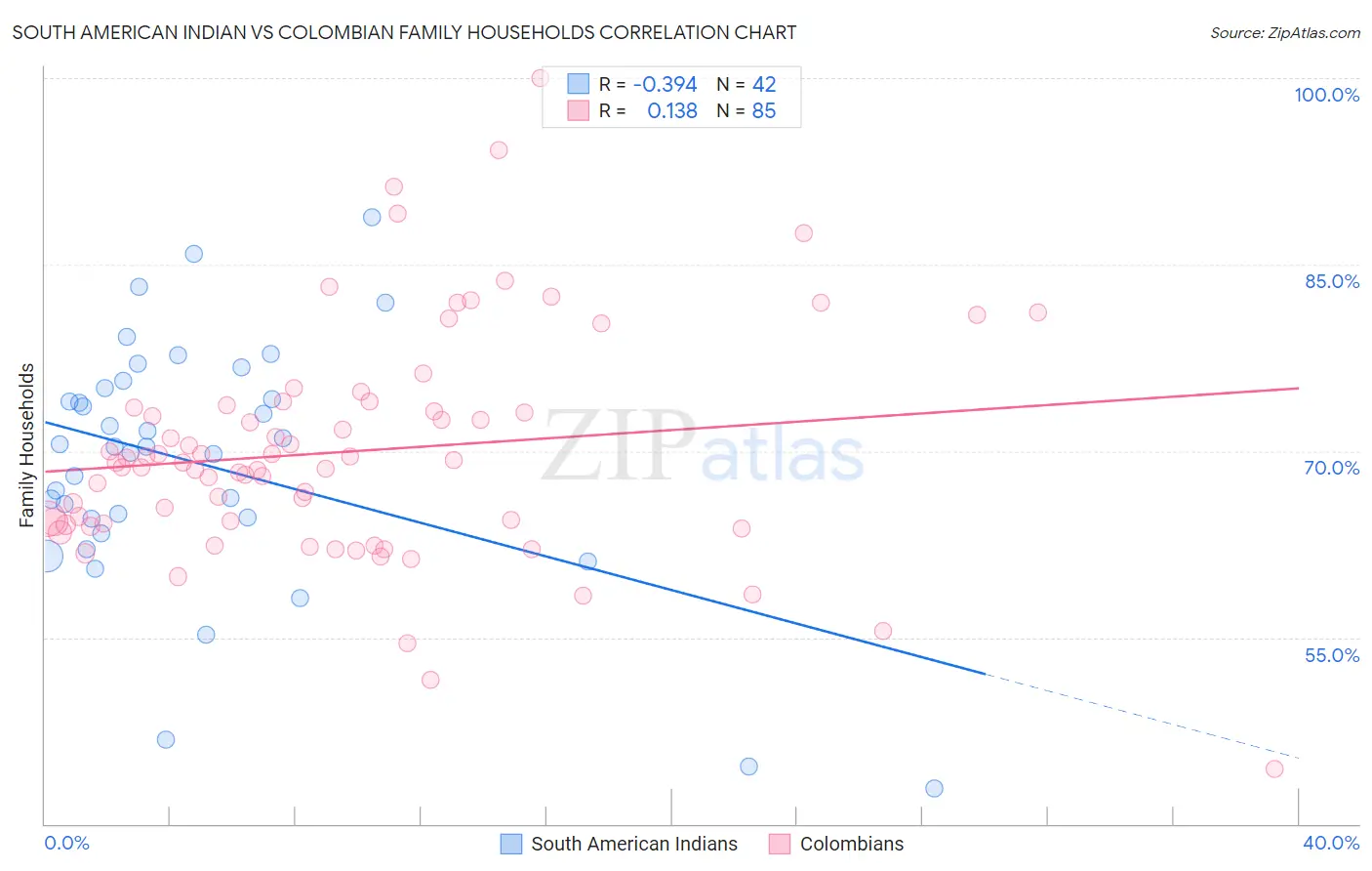 South American Indian vs Colombian Family Households