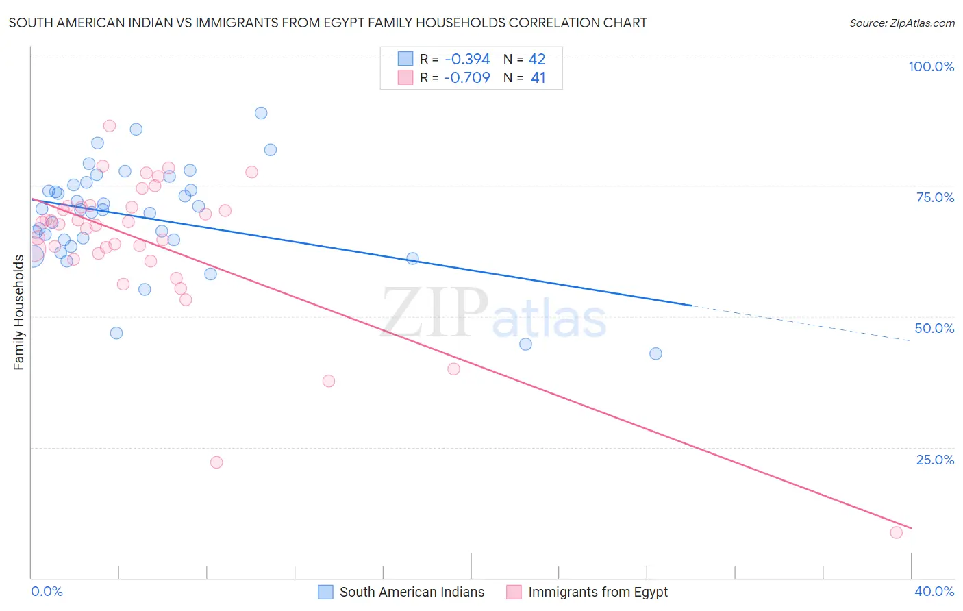 South American Indian vs Immigrants from Egypt Family Households