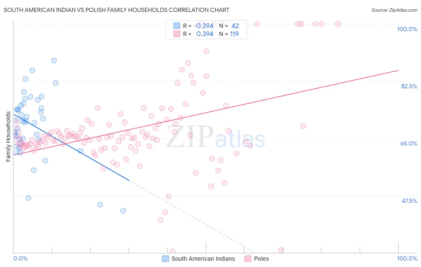 South American Indian vs Polish Family Households