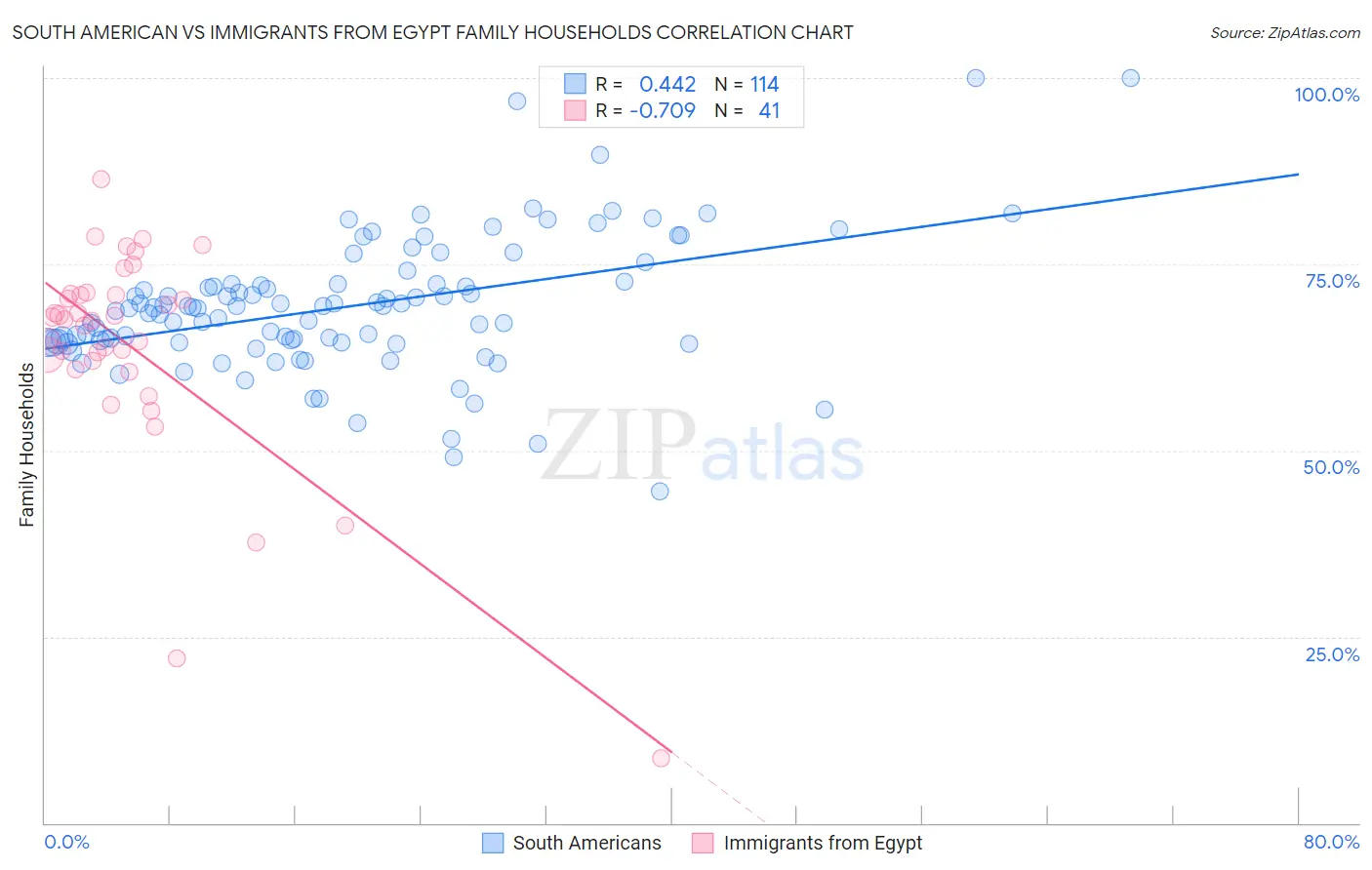 South American vs Immigrants from Egypt Family Households