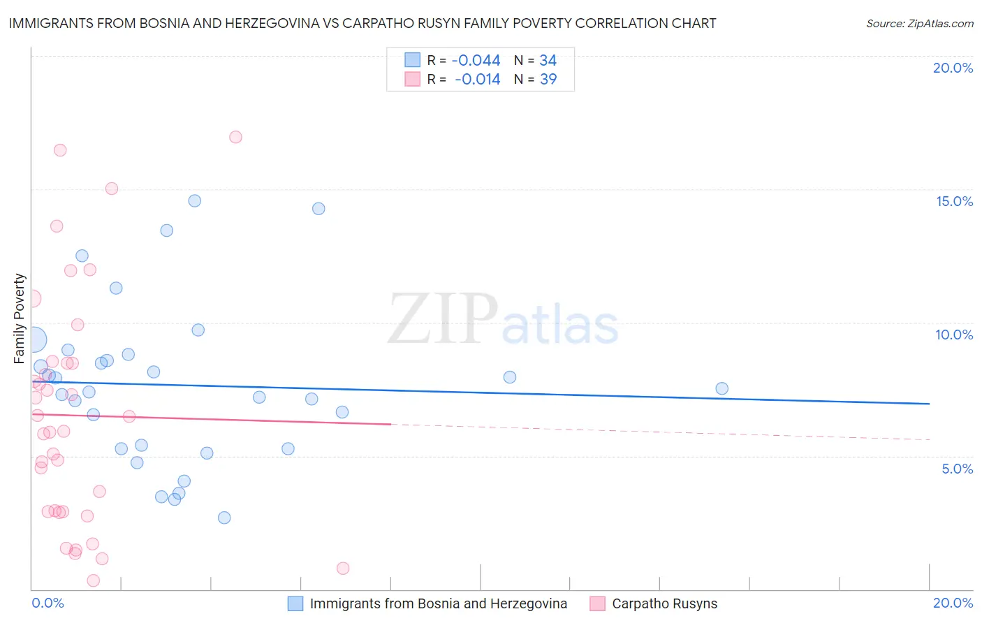 Immigrants from Bosnia and Herzegovina vs Carpatho Rusyn Family Poverty