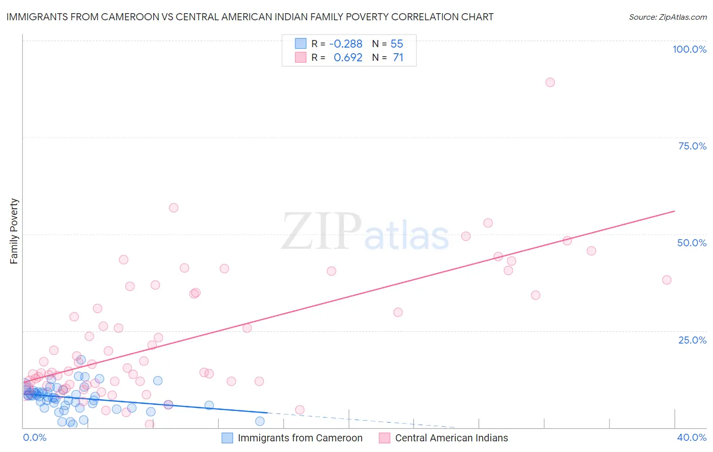 Immigrants from Cameroon vs Central American Indian Family Poverty
