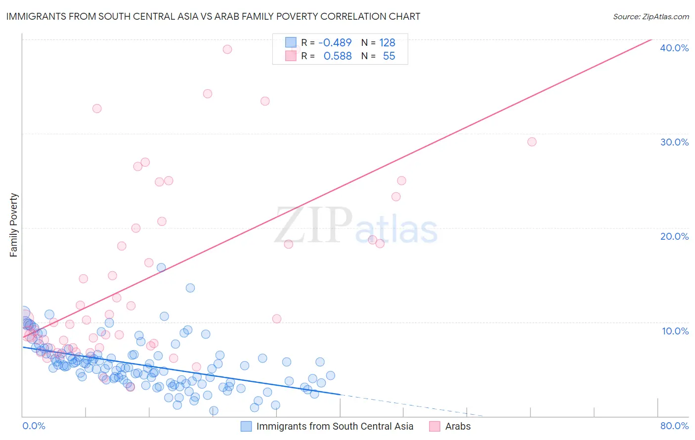 Immigrants from South Central Asia vs Arab Family Poverty