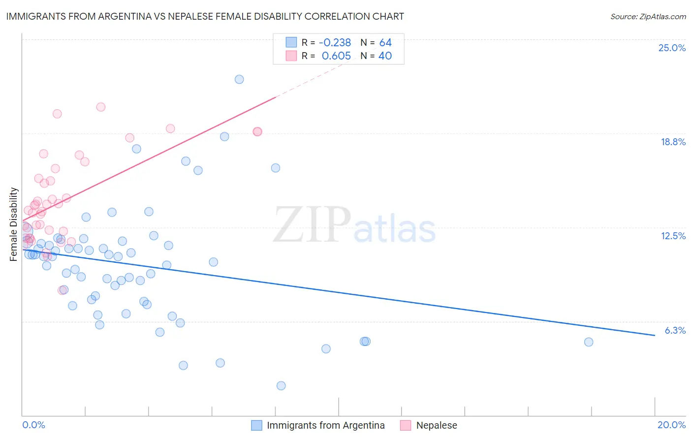 Immigrants from Argentina vs Nepalese Female Disability