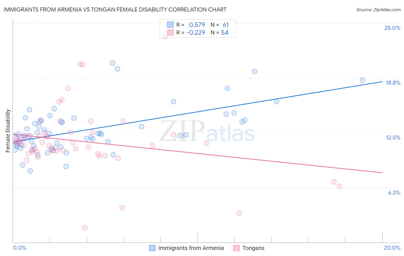 Immigrants from Armenia vs Tongan Female Disability