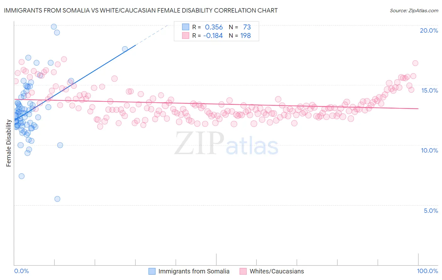 Immigrants from Somalia vs White/Caucasian Female Disability