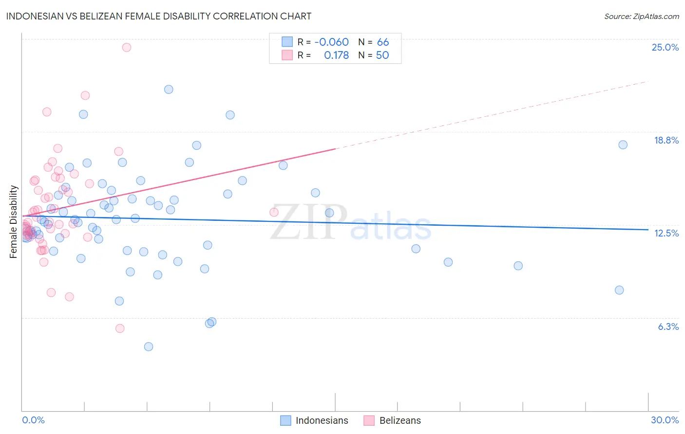 Indonesian vs Belizean Female Disability