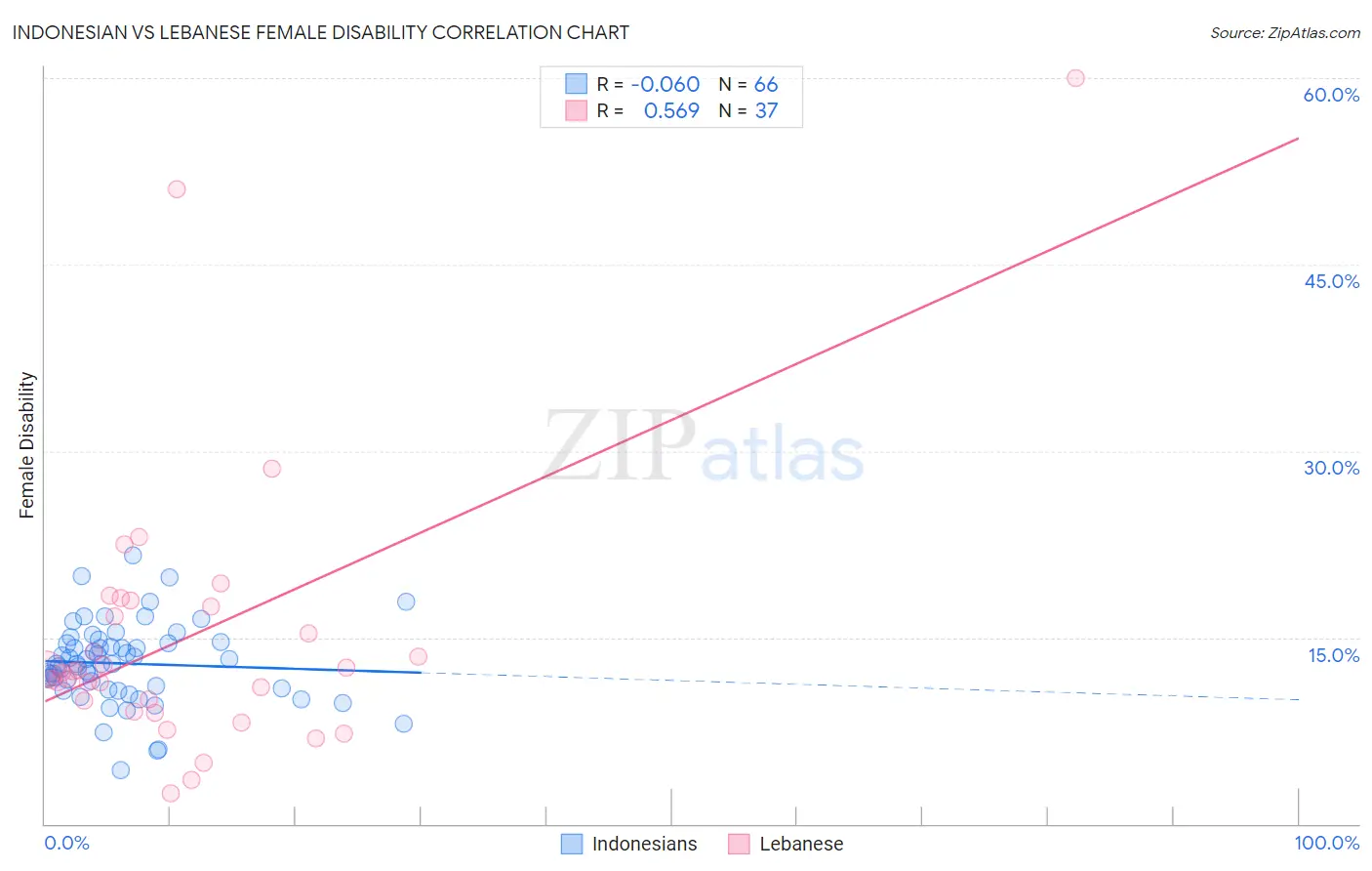Indonesian vs Lebanese Female Disability