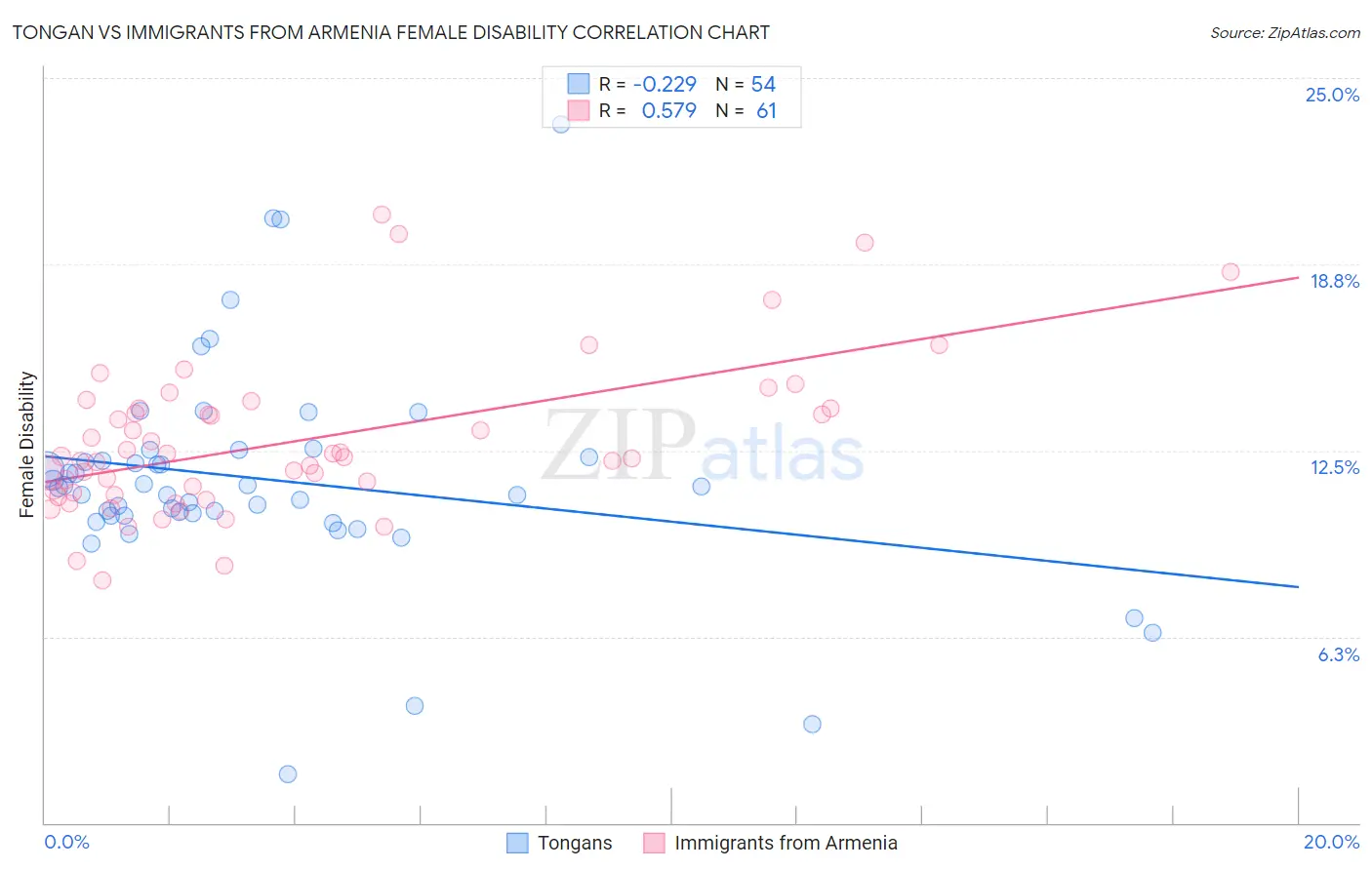 Tongan vs Immigrants from Armenia Female Disability