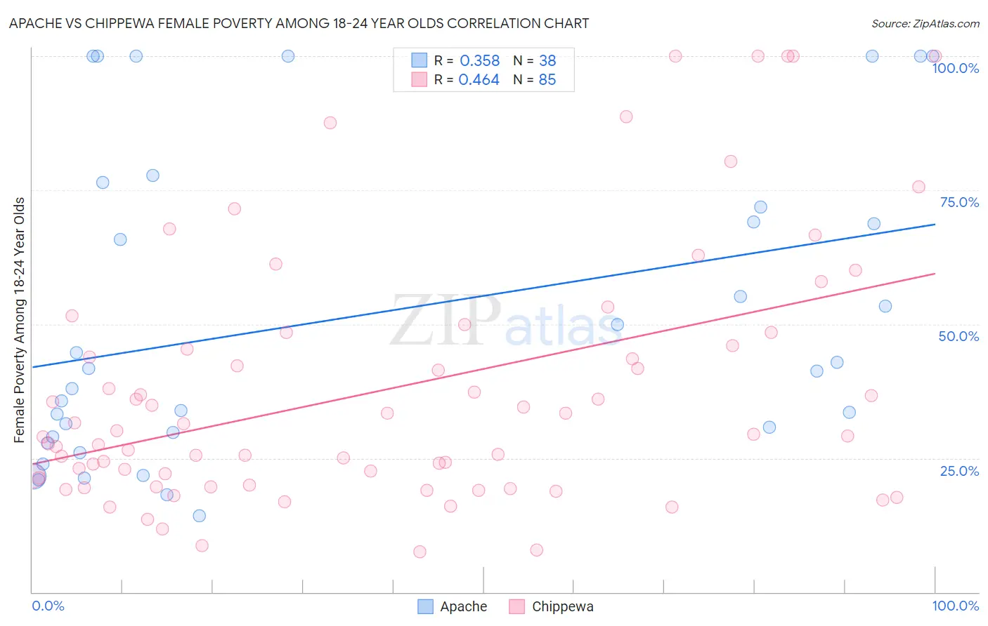 Apache vs Chippewa Female Poverty Among 18-24 Year Olds