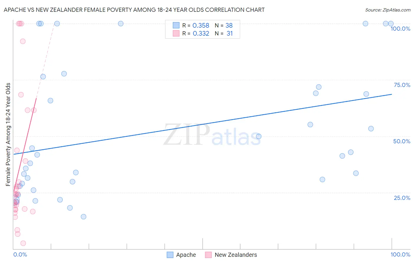 Apache vs New Zealander Female Poverty Among 18-24 Year Olds