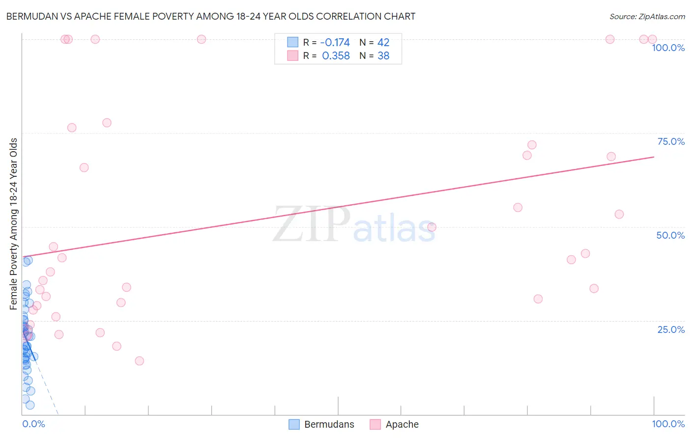 Bermudan vs Apache Female Poverty Among 18-24 Year Olds