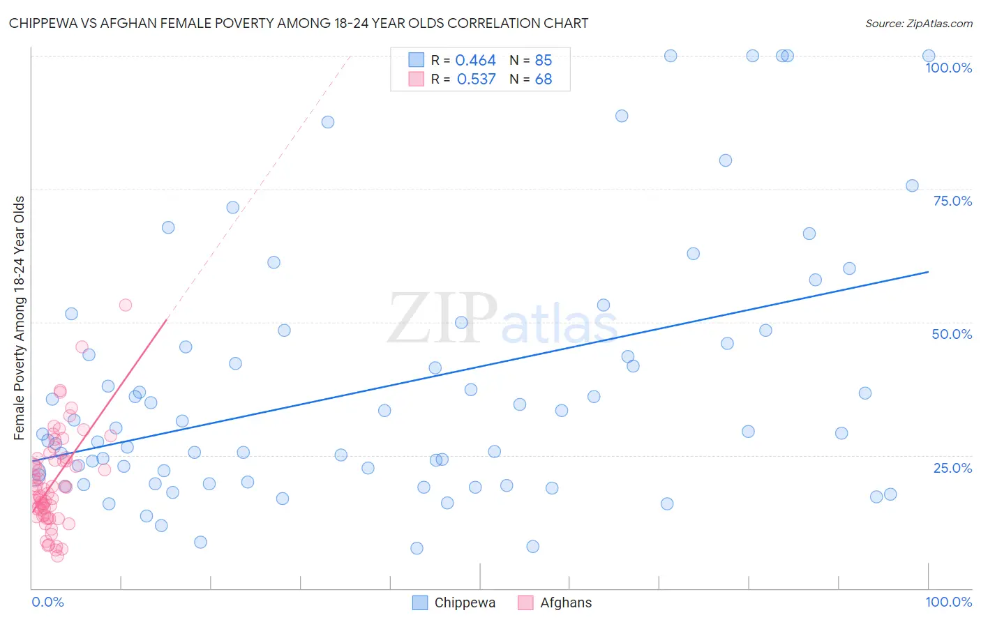 Chippewa vs Afghan Female Poverty Among 18-24 Year Olds