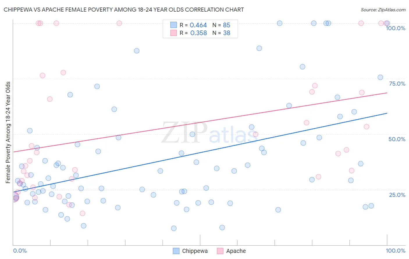 Chippewa vs Apache Female Poverty Among 18-24 Year Olds