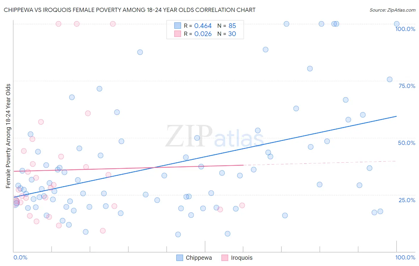 Chippewa vs Iroquois Female Poverty Among 18-24 Year Olds
