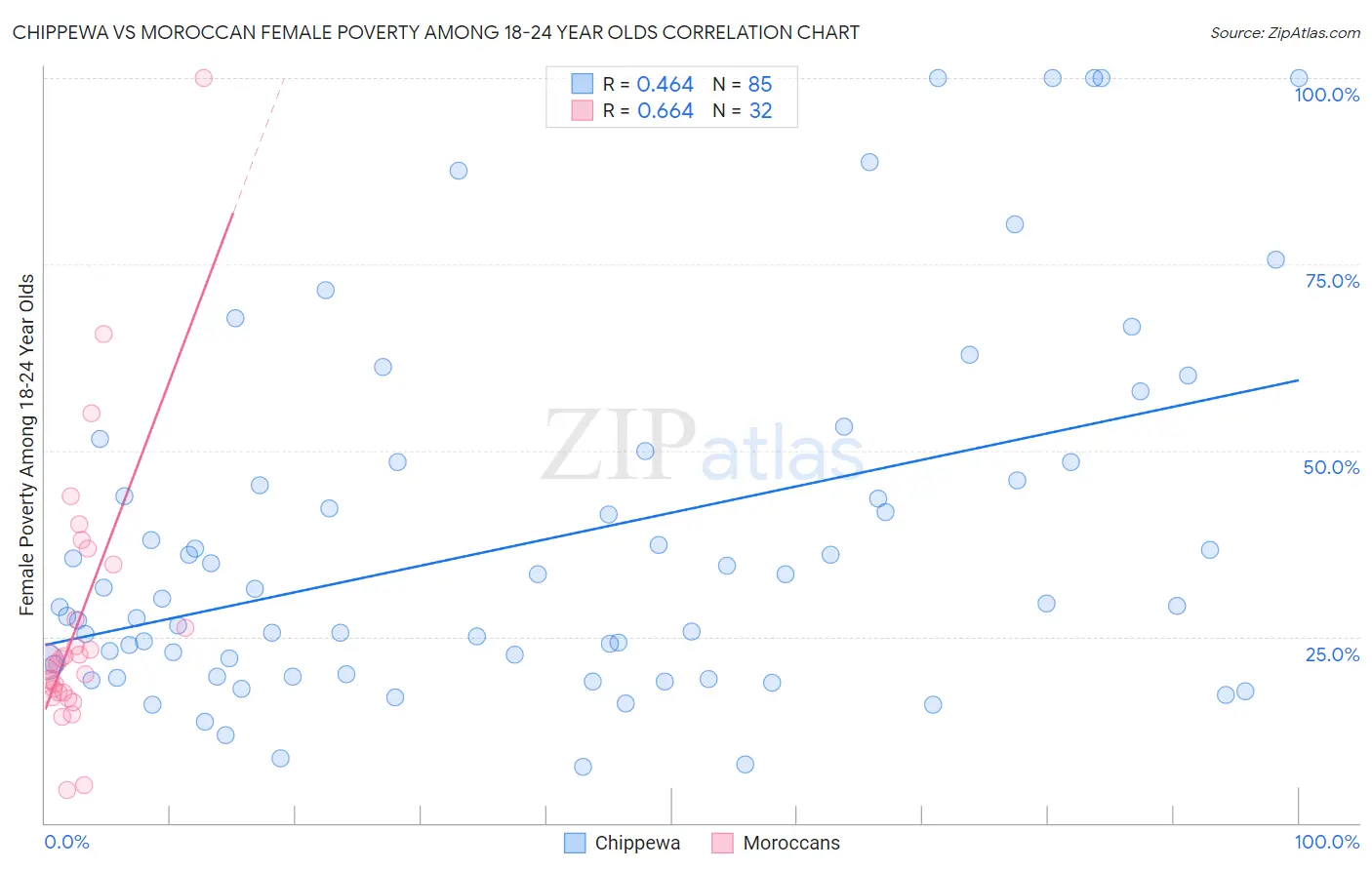 Chippewa vs Moroccan Female Poverty Among 18-24 Year Olds