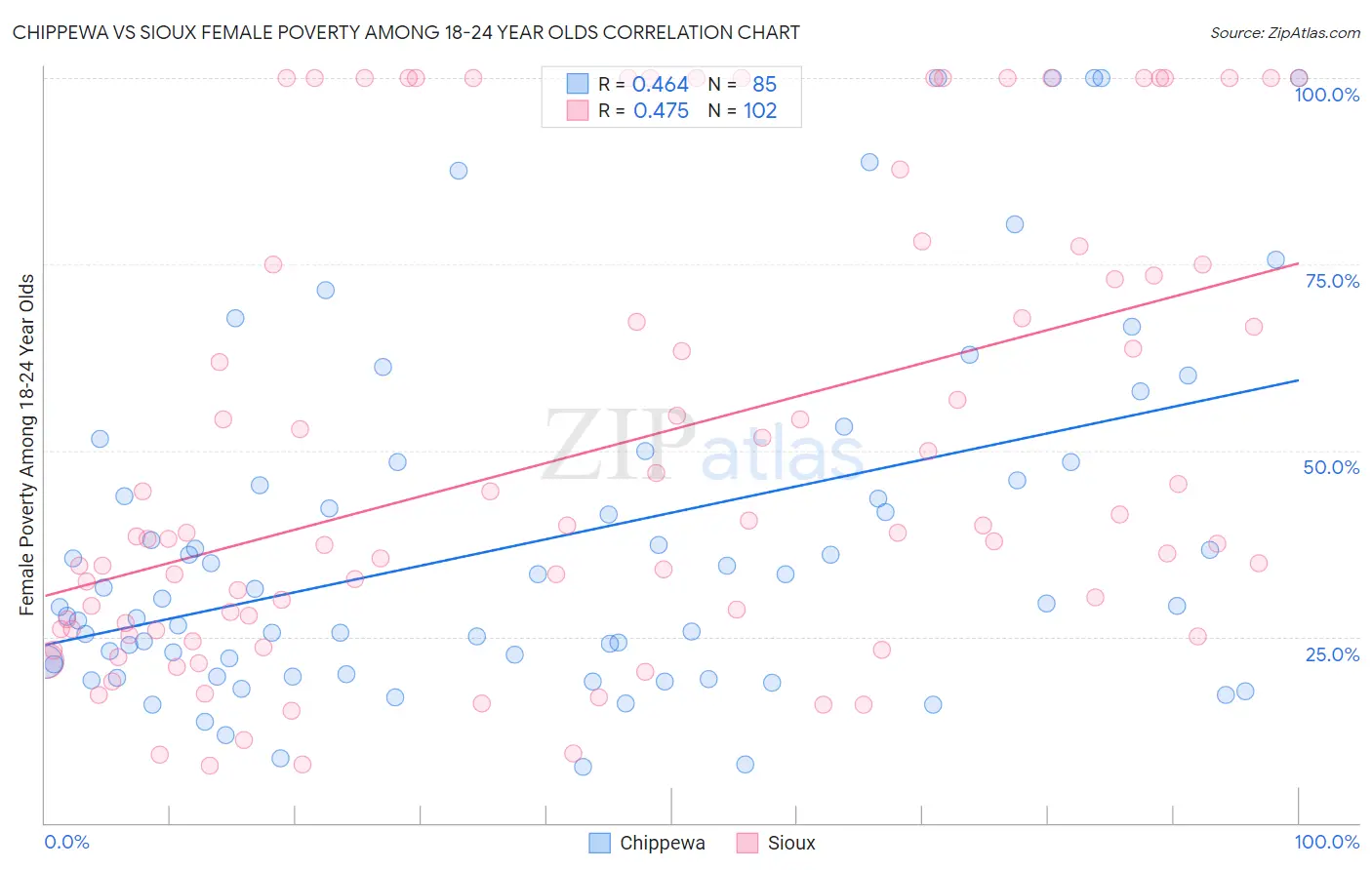 Chippewa vs Sioux Female Poverty Among 18-24 Year Olds