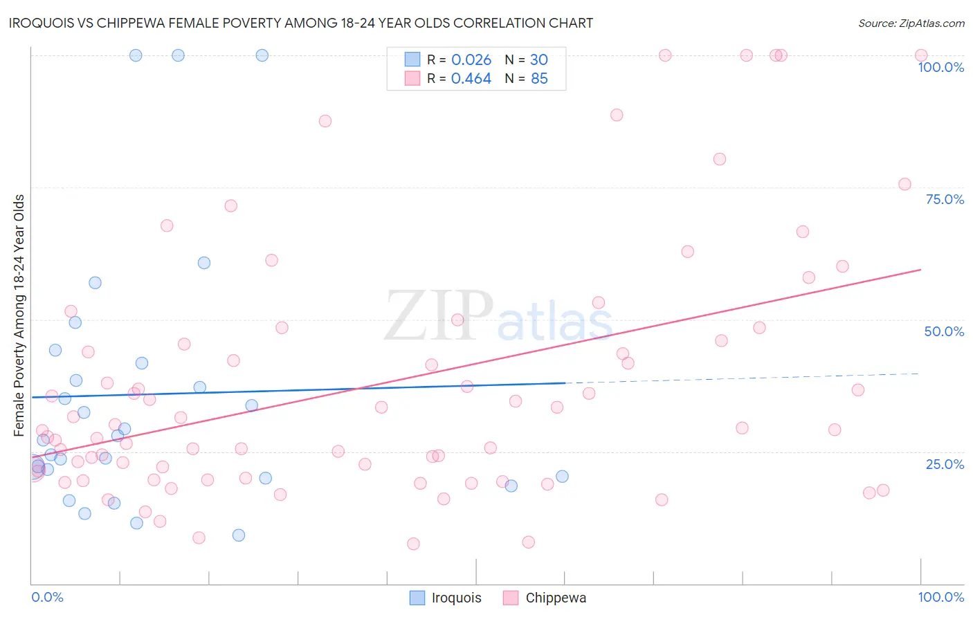 Iroquois vs Chippewa Female Poverty Among 18-24 Year Olds