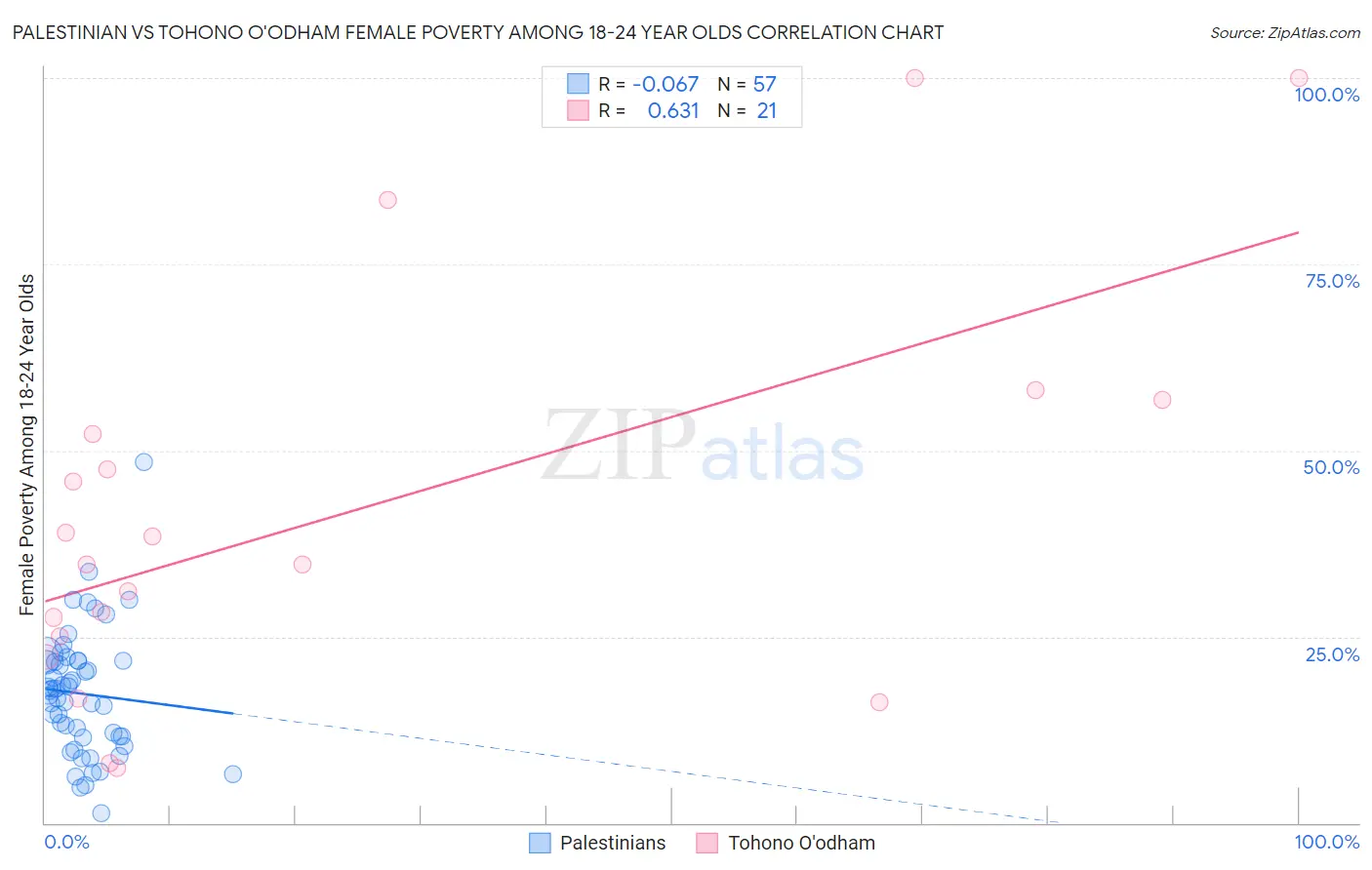 Palestinian vs Tohono O'odham Female Poverty Among 18-24 Year Olds