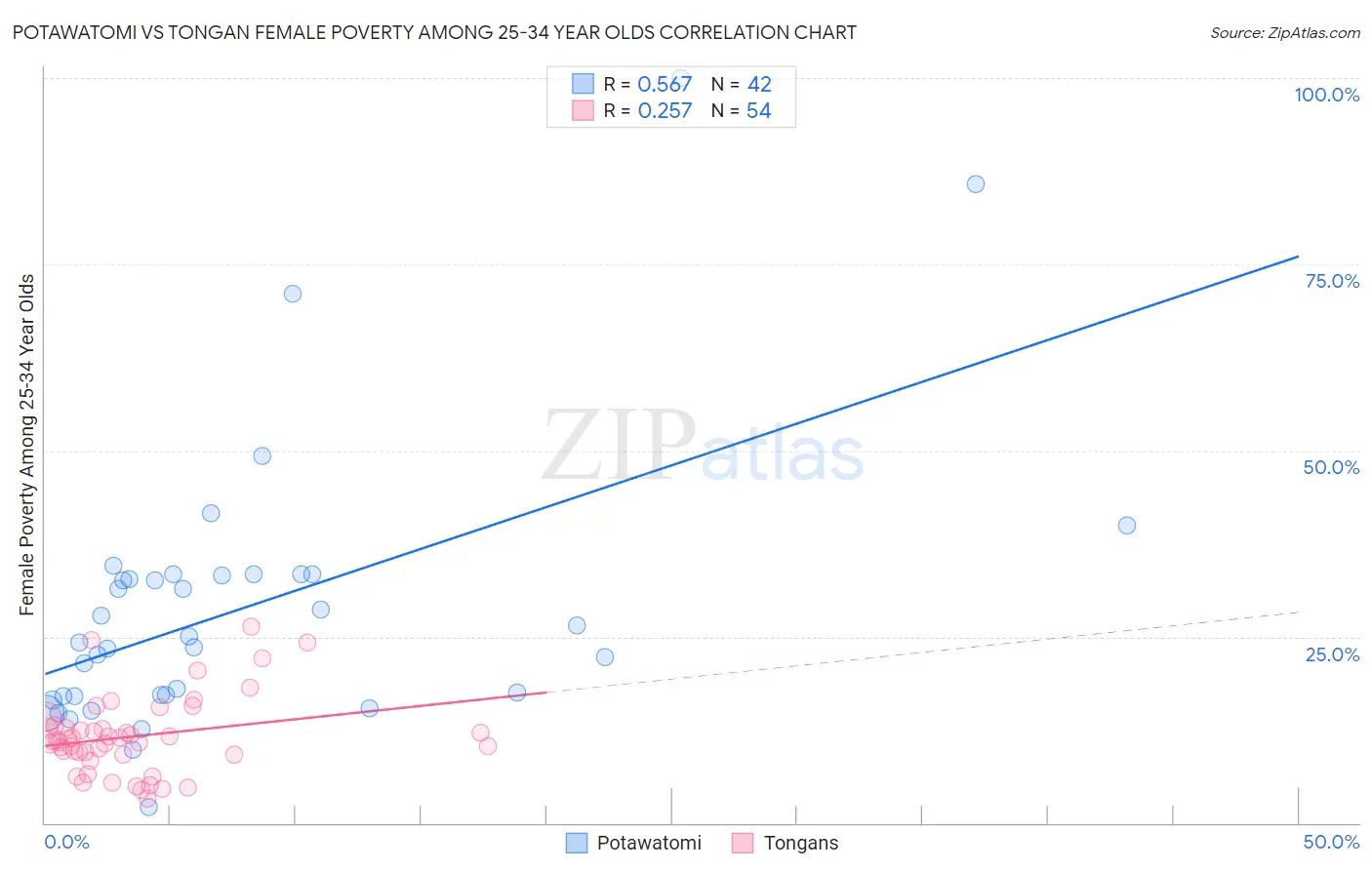 Potawatomi vs Tongan Female Poverty Among 25-34 Year Olds