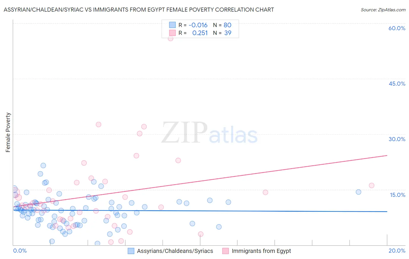 Assyrian/Chaldean/Syriac vs Immigrants from Egypt Female Poverty