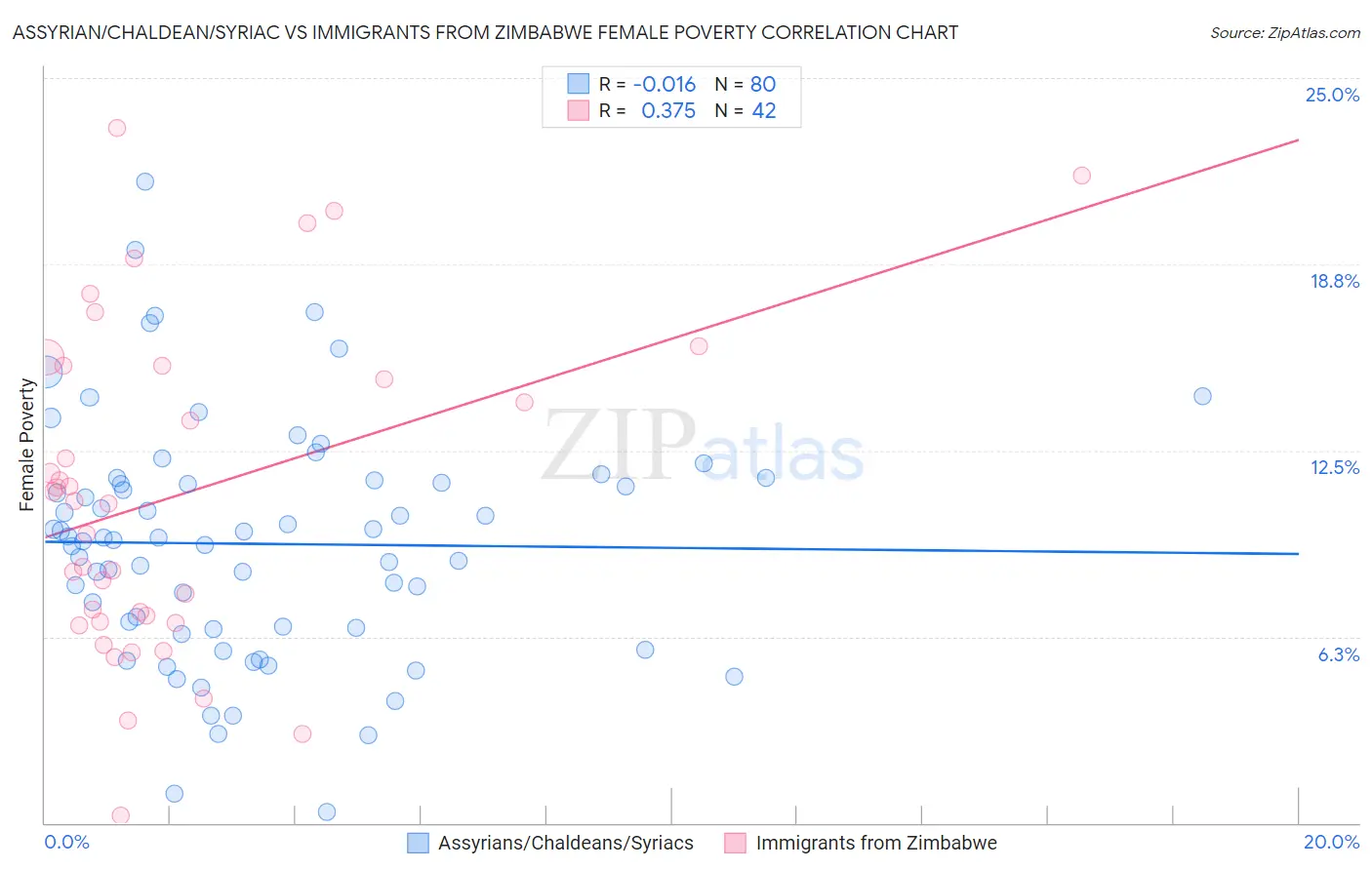 Assyrian/Chaldean/Syriac vs Immigrants from Zimbabwe Female Poverty