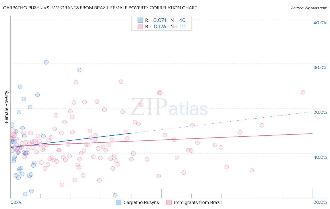 Carpatho Rusyn vs Immigrants from Brazil Female Poverty