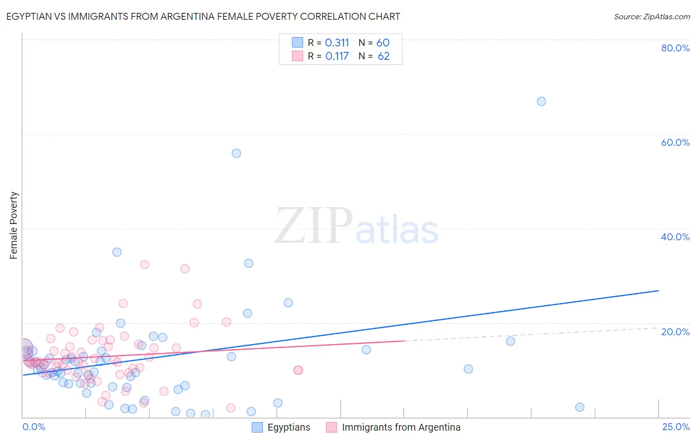 Egyptian vs Immigrants from Argentina Female Poverty