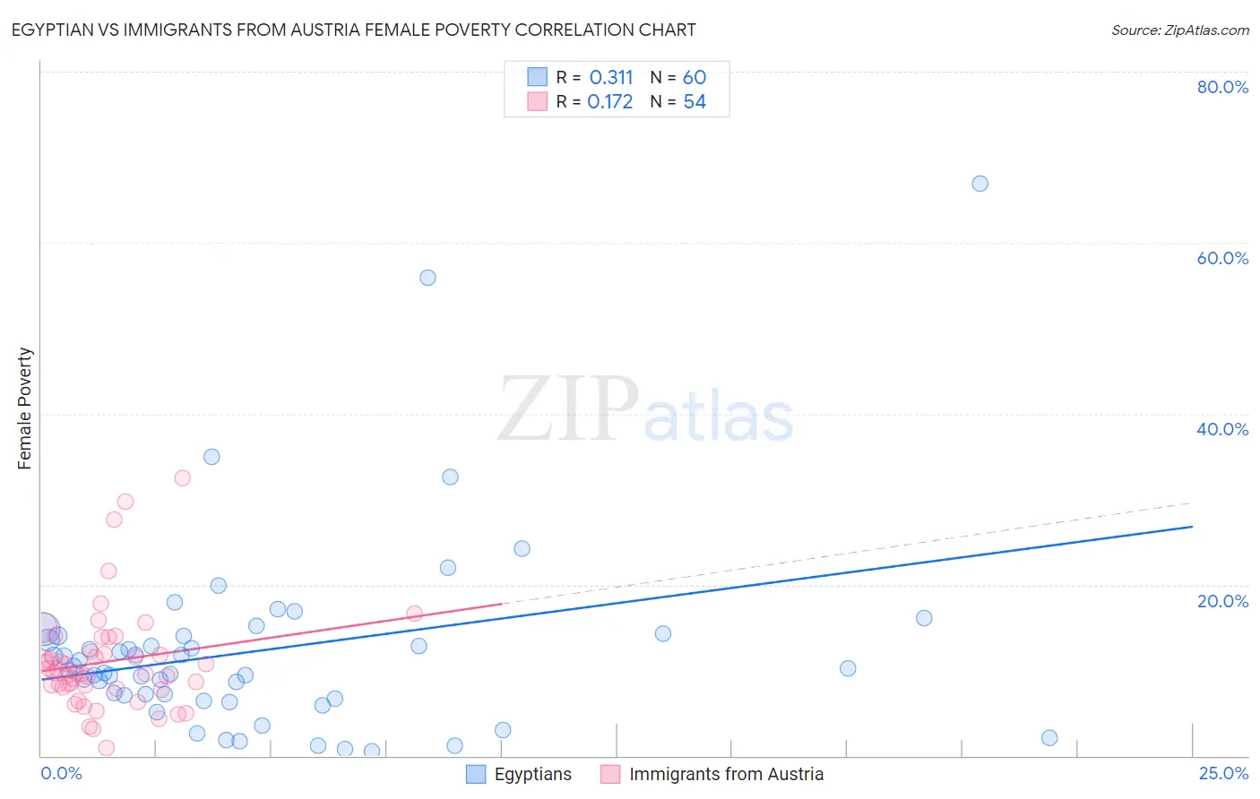 Egyptian vs Immigrants from Austria Female Poverty