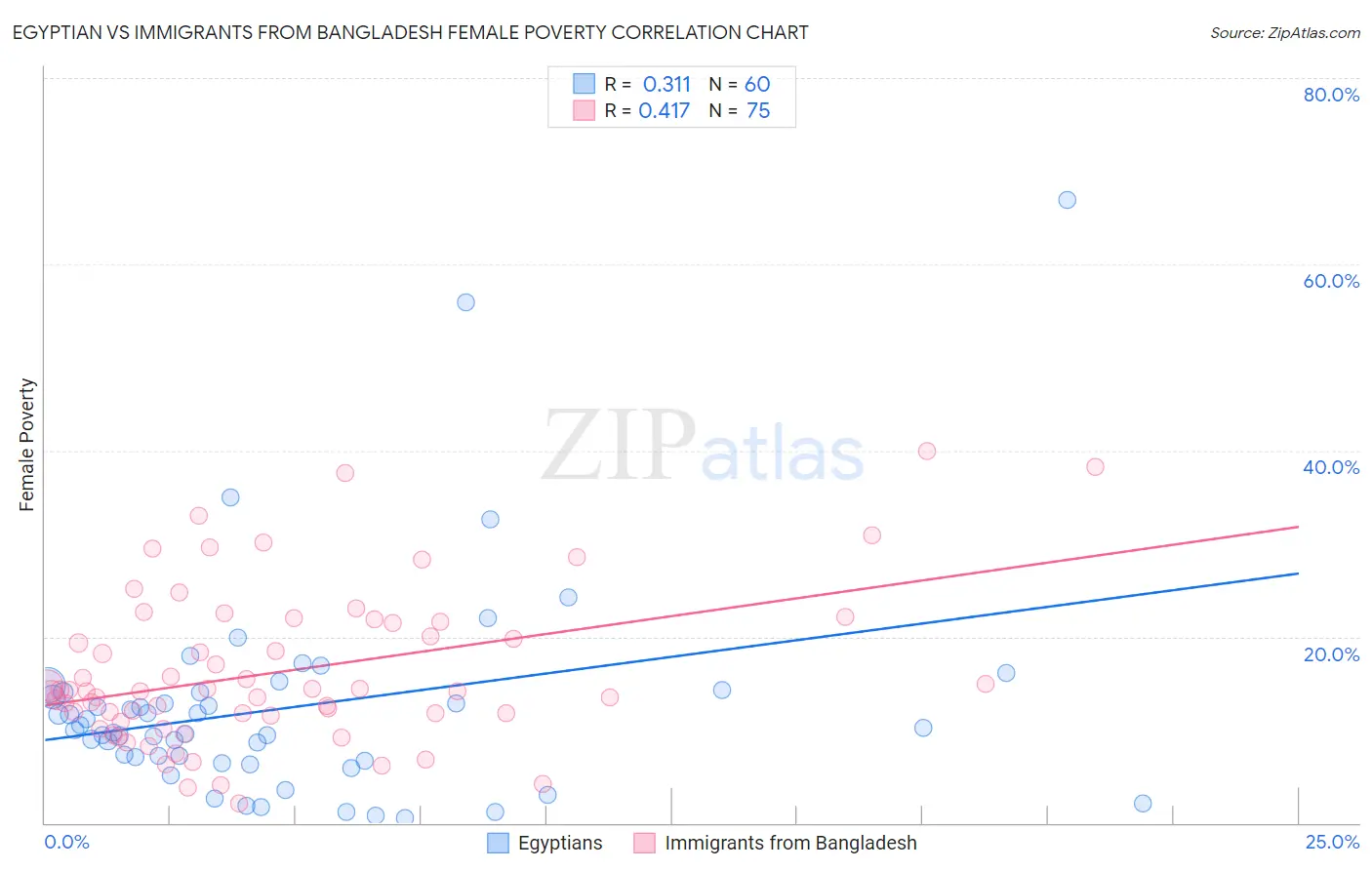 Egyptian vs Immigrants from Bangladesh Female Poverty