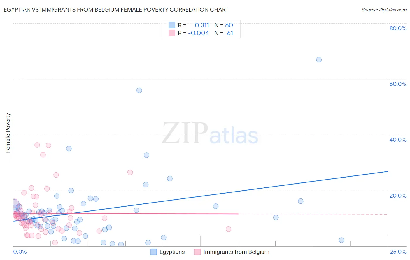 Egyptian vs Immigrants from Belgium Female Poverty