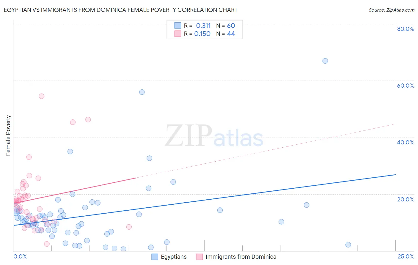 Egyptian vs Immigrants from Dominica Female Poverty