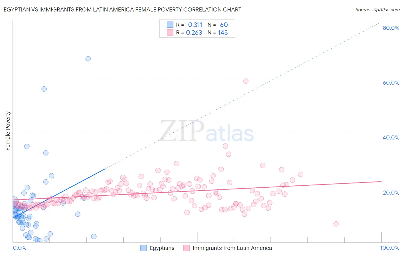 Egyptian vs Immigrants from Latin America Female Poverty