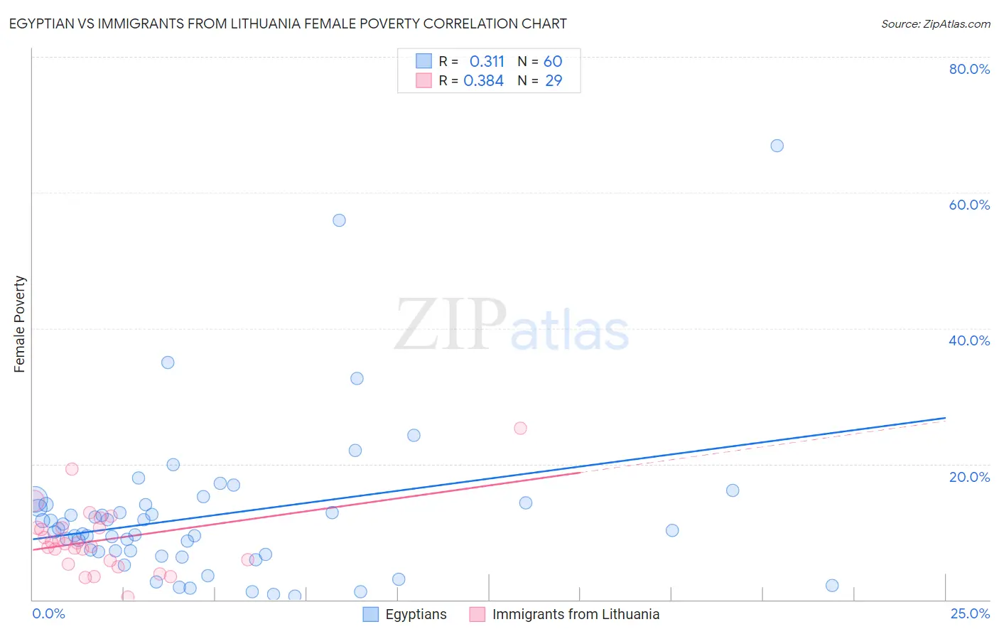 Egyptian vs Immigrants from Lithuania Female Poverty