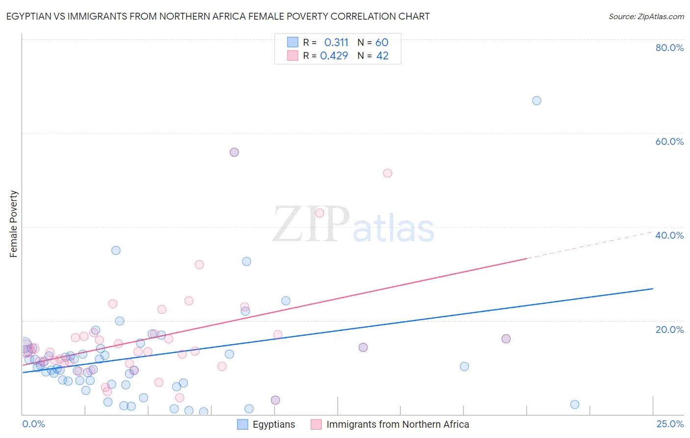 Egyptian vs Immigrants from Northern Africa Female Poverty