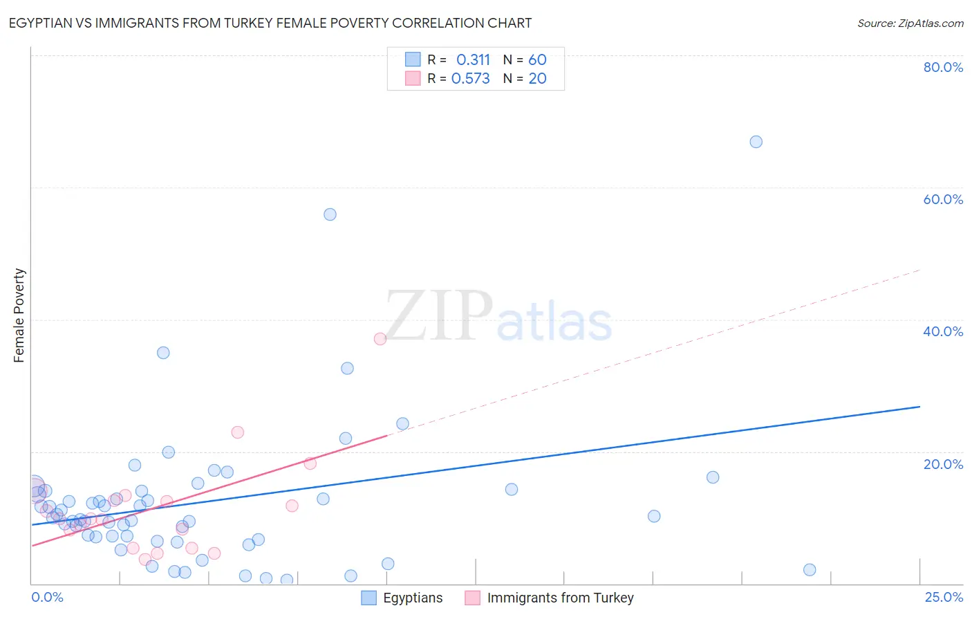 Egyptian vs Immigrants from Turkey Female Poverty