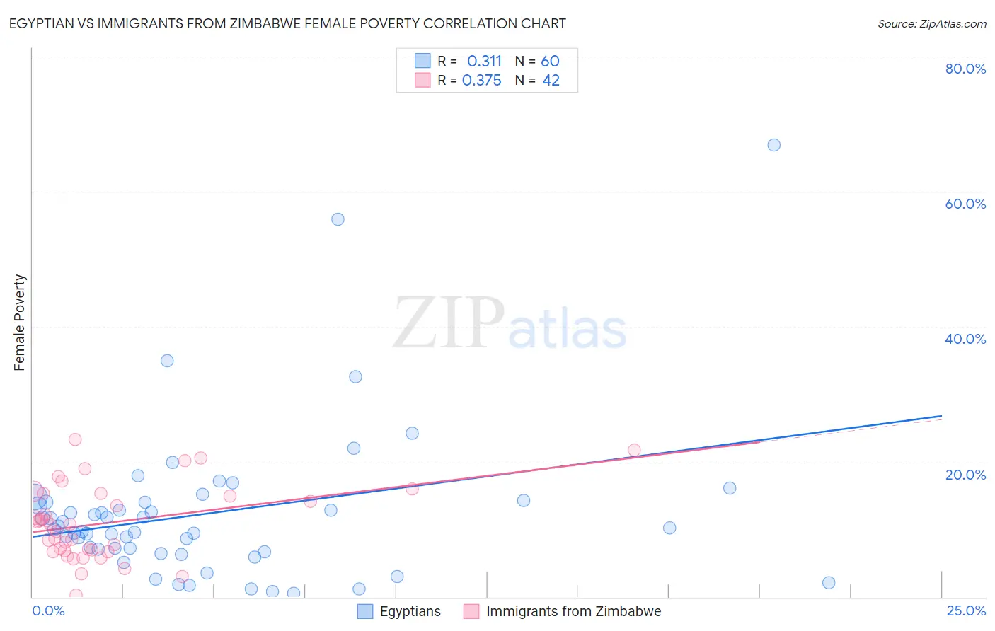 Egyptian vs Immigrants from Zimbabwe Female Poverty