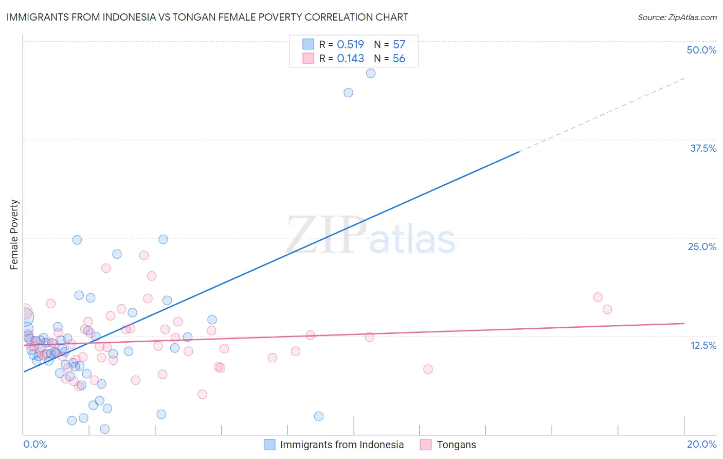 Immigrants from Indonesia vs Tongan Female Poverty