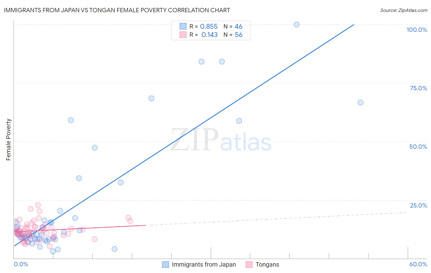 Immigrants from Japan vs Tongan Female Poverty