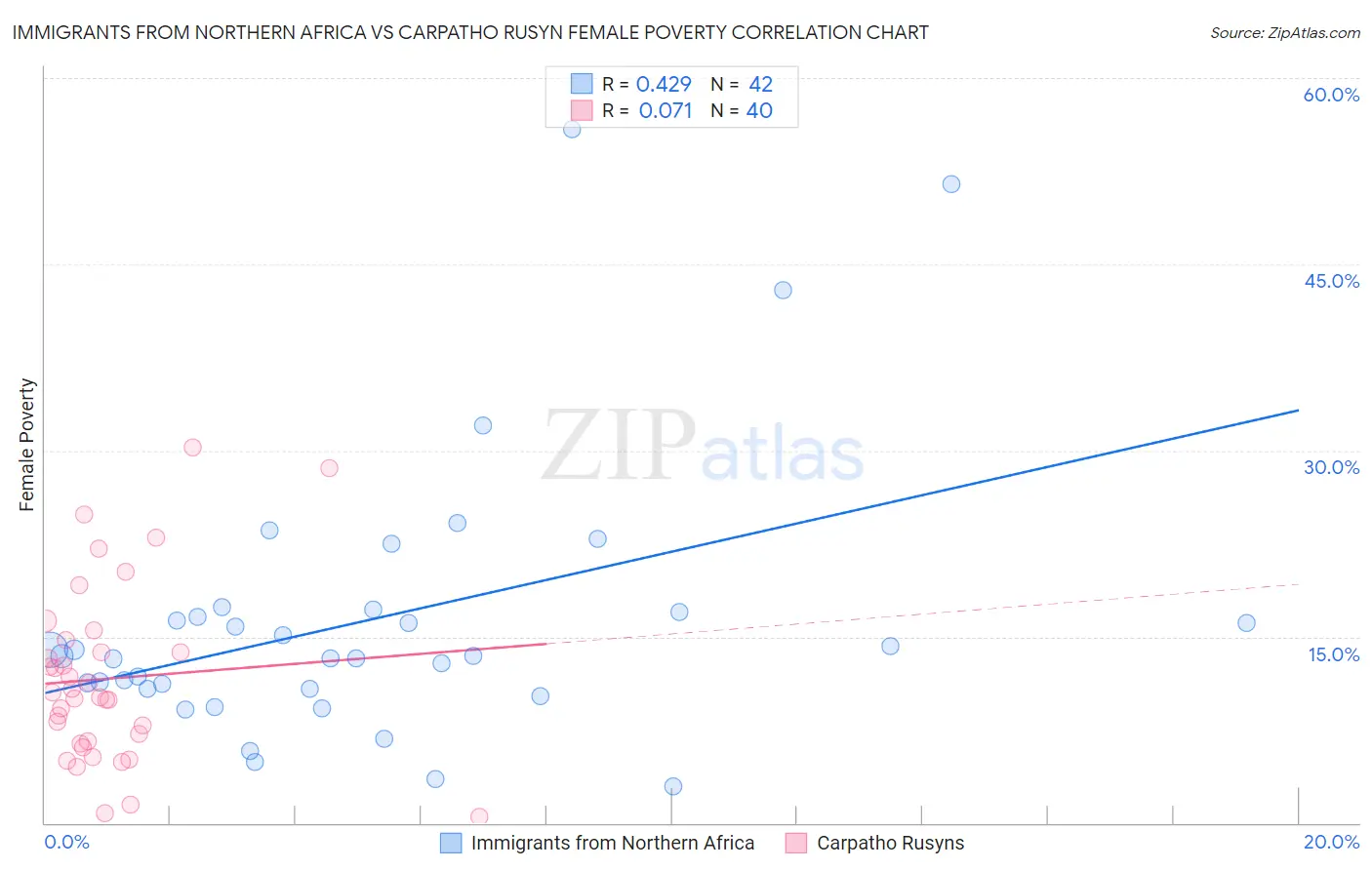 Immigrants from Northern Africa vs Carpatho Rusyn Female Poverty